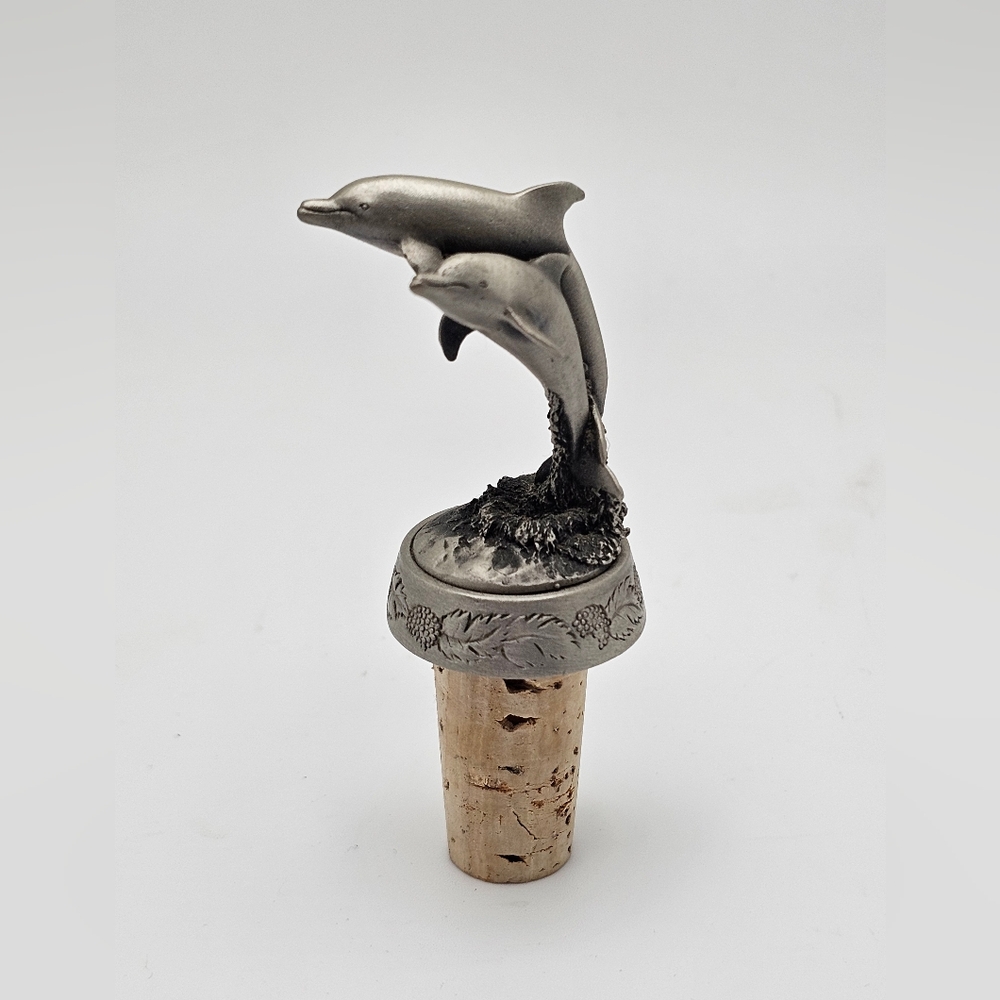 Sterling Classic 94 Dolphins Wine Bottle Cork Stopper England Vtg Barware Ocean